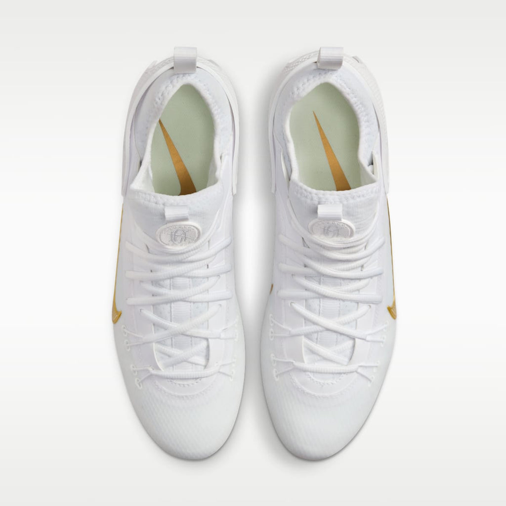 Nike Huarache 9 Elite Low LAX Lacrosse Cleats - White/White/Metallic Vivid Gold - Image 4