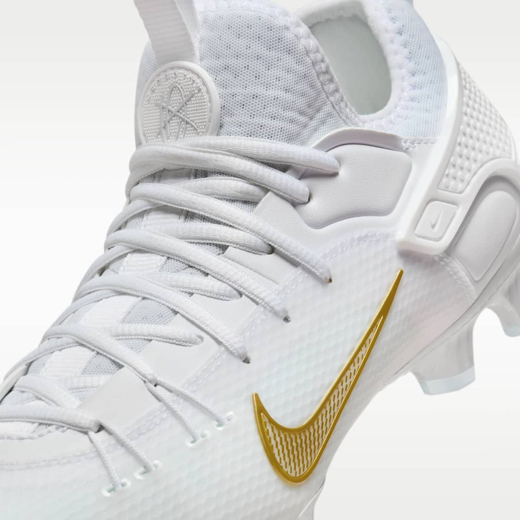 Nike Huarache 9 Elite Low LAX Lacrosse Cleats - White/White/Metallic Vivid Gold - Image 8