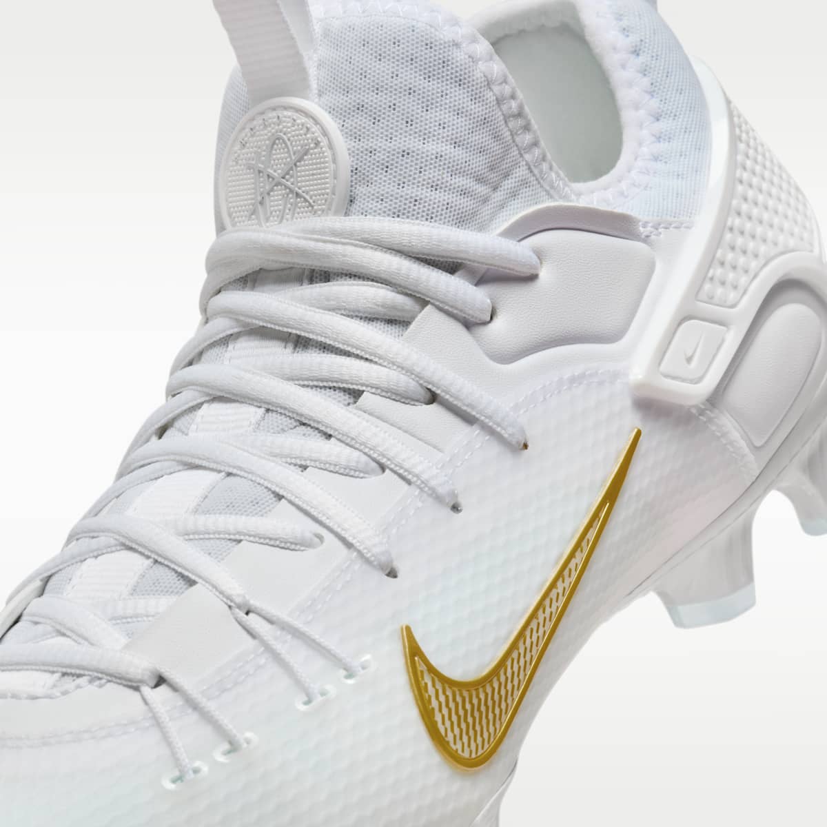 Nike Huarache 9 Elite Low LAX Lacrosse Cleats - White/White/Metallic Vivid Gold - Image 8