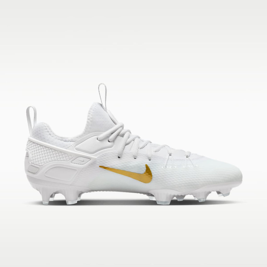 Nike Huarache 9 Elite Low LAX Lacrosse Cleats - White/White/Metallic Vivid Gold - Image 3