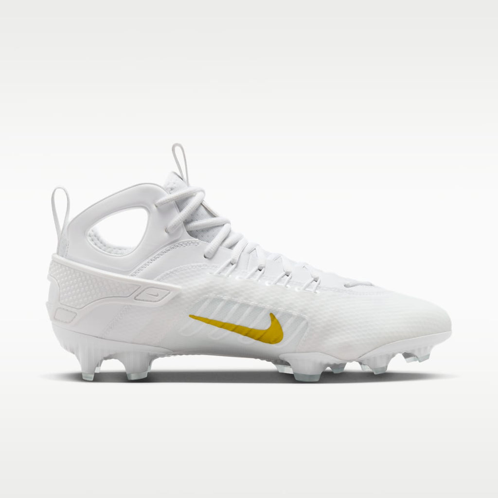 Nike Huarache 9 Elite LAX Lacrosse Cleats - White/White/Metallic Vivid Gold - Image 3