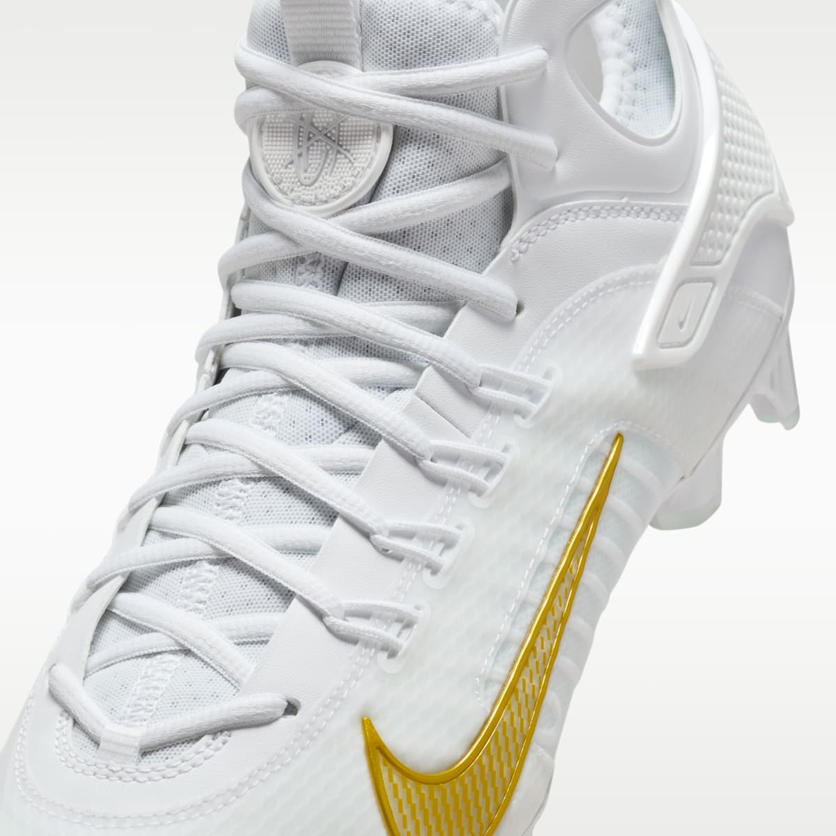 Nike Huarache 9 Elite LAX Lacrosse Cleats - White/White/Metallic Vivid Gold - Image 8