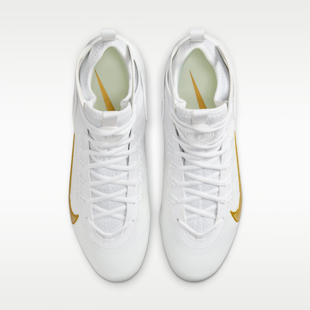 Nike Huarache 9 Elite LAX Lacrosse Cleats - White/White/Metallic Vivid Gold - Image 4