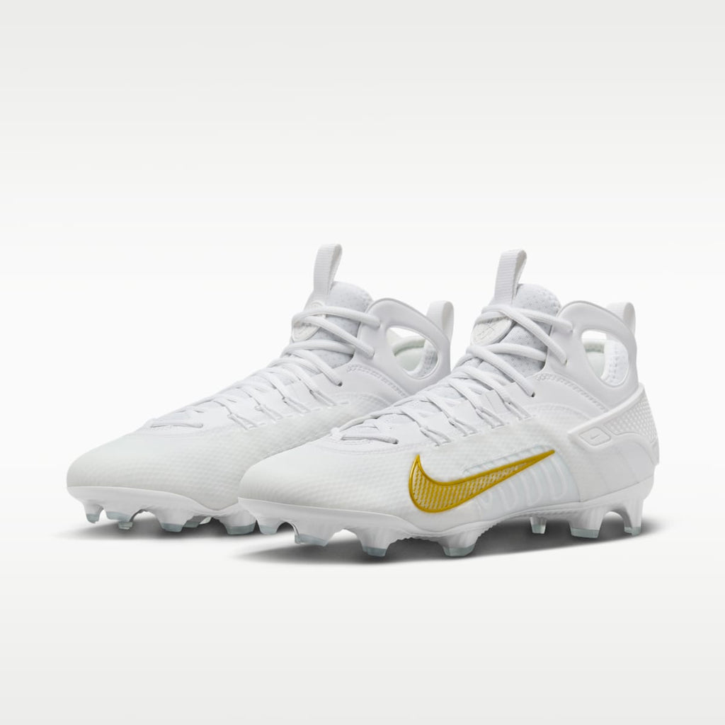 Nike Huarache 9 Elite LAX Lacrosse Cleats - White/White/Metallic Vivid Gold - Image 5
