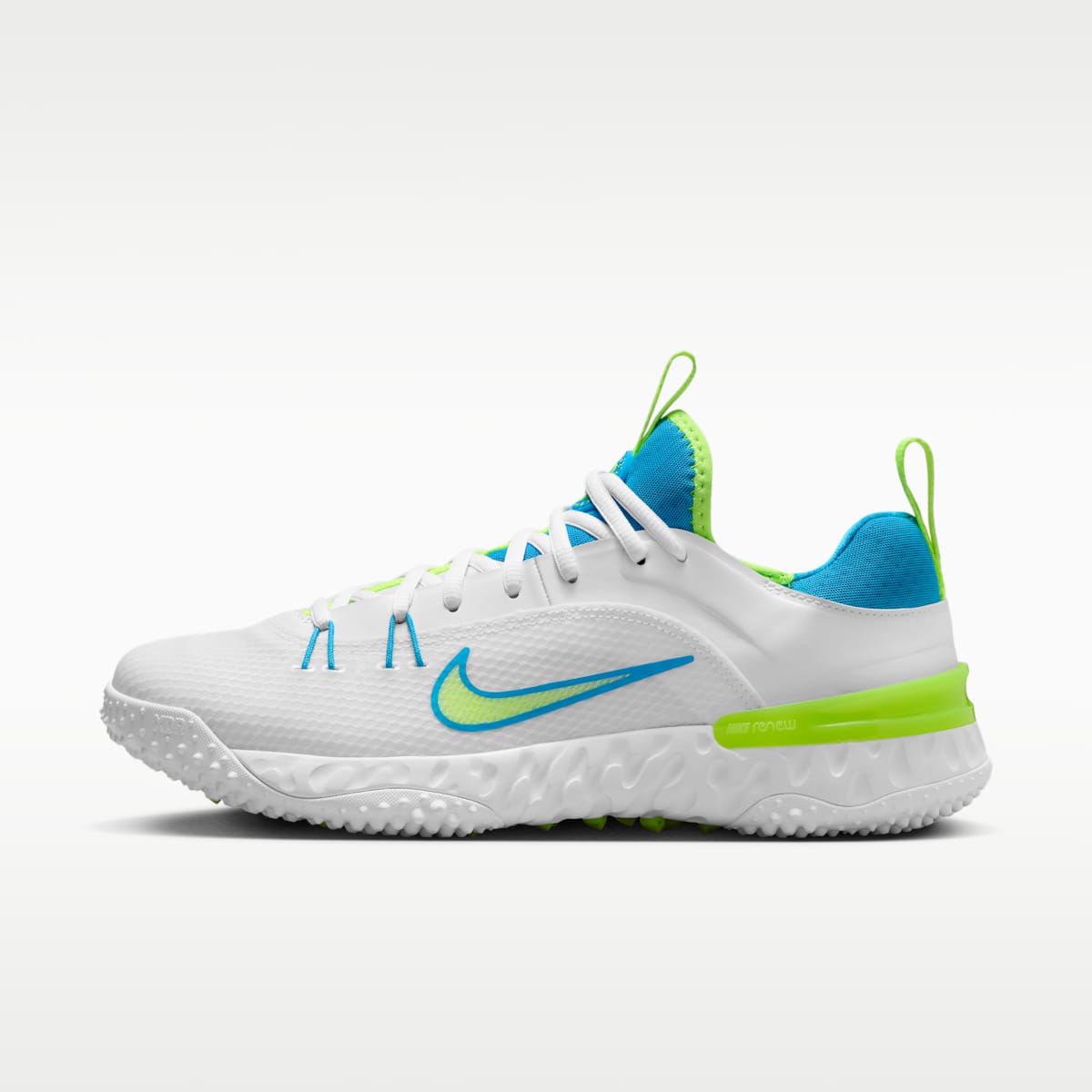 Women's Nike Huarache 9 Elite TF LAX SE Lacrosse Shoes - White/White/Volt/Vivid Blue
