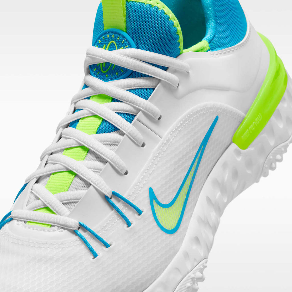 Women's Nike Huarache 9 Elite TF LAX SE Lacrosse Shoes - White/White/Volt/Vivid Blue