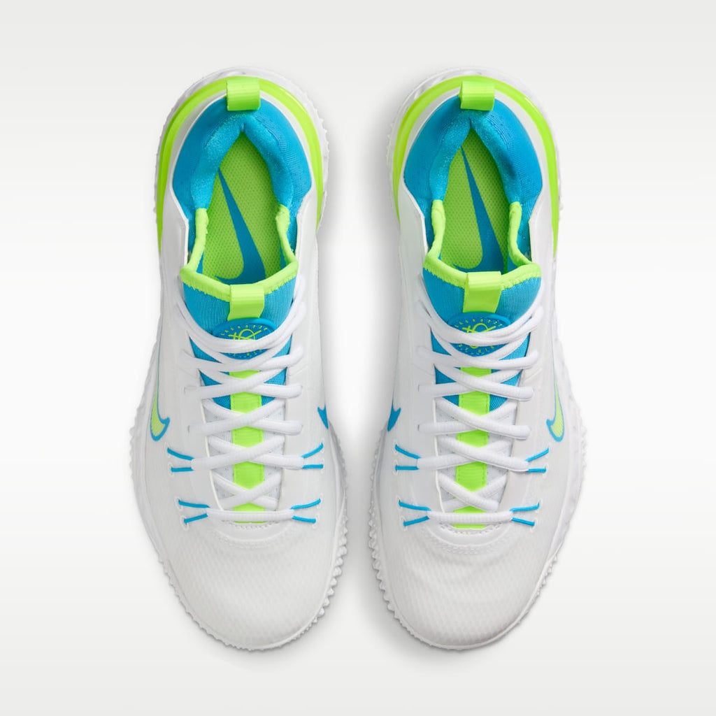 Nike Huarache 9 Elite TF LAX SE Lacrosse Shoes - White/White/Volt/Vivid Blue - Image 4