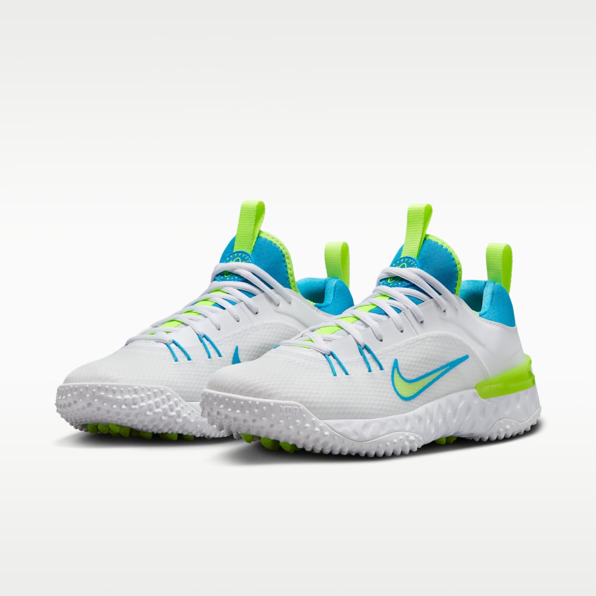 Women's Nike Huarache 9 Elite TF LAX SE Lacrosse Shoes - White/White/Volt/Vivid Blue
