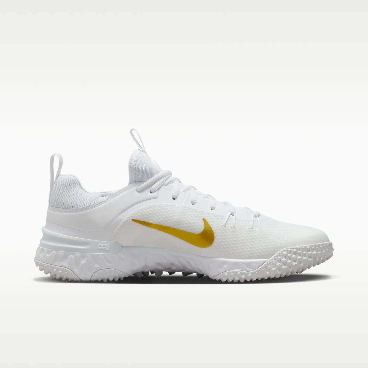Women's Nike Huarache 9 Elite Turf Field Hockey Shoes - White/White/Metallic Vivid Gold