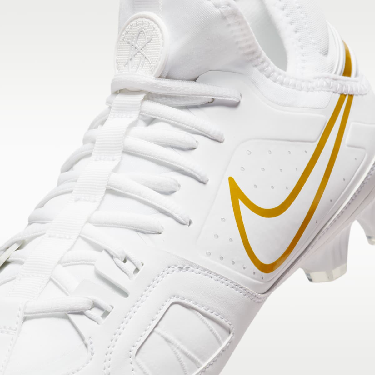 Nike Huarache 9 Varsity LAX Lacrosse Cleats - White/White/Metallic Vivid Gold - Image 8