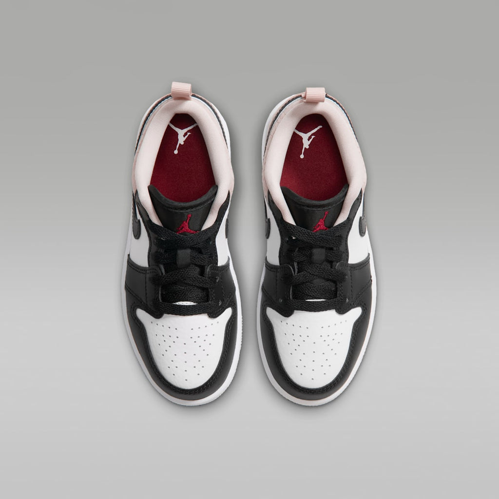 Jordan 1 Low SE Little Kids' Shoes - Black/White/Light Orewood Brown/Team Red - Image 4