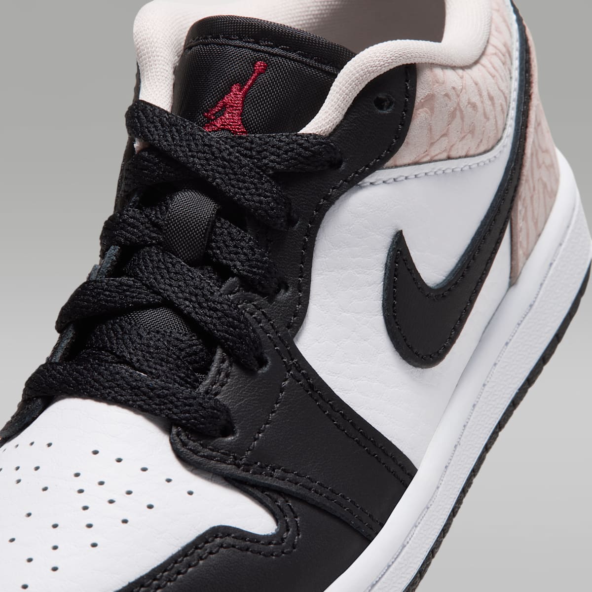 Jordan 1 Low SE Little Kids' Shoes - Black/White/Light Orewood Brown/Team Red - Image 7