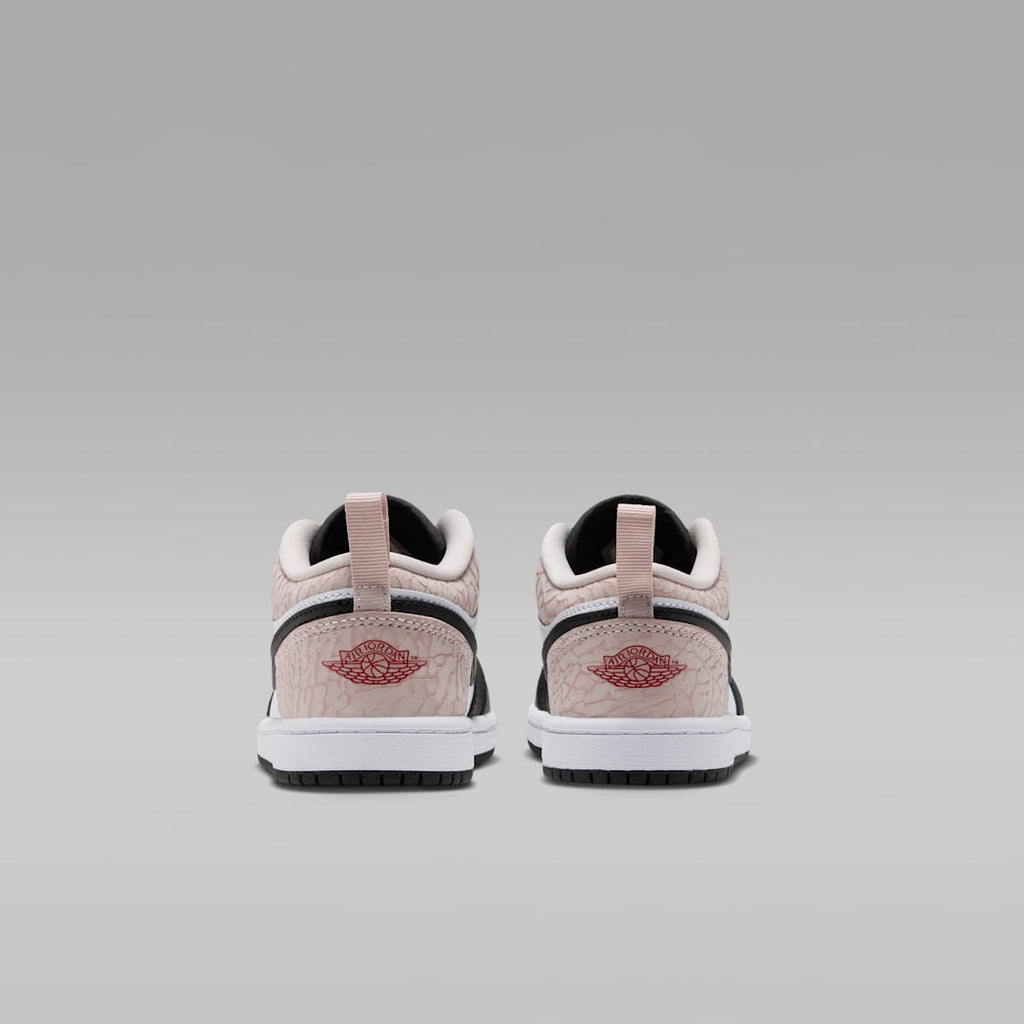 Jordan 1 Low SE Little Kids' Shoes - Black/White/Light Orewood Brown/Team Red - Image 6