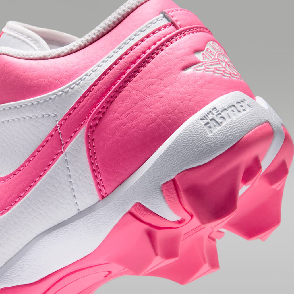 Jordan 1 Low Little/Big Kids' Cleats - White/Sunset Pulse/Digital Pink
