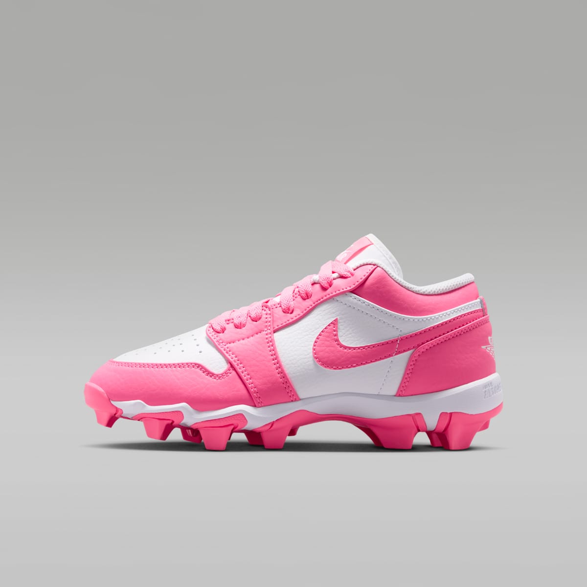 Jordan 1 Low Little/Big Kids' Cleats - White/Sunset Pulse/Digital Pink