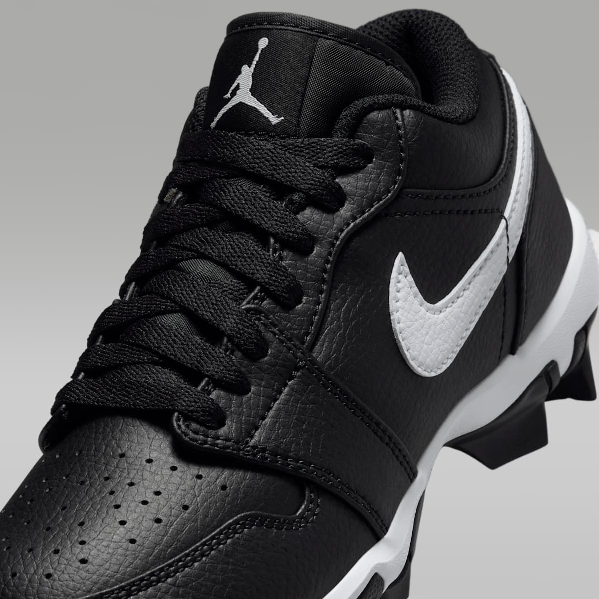 Jordan 1 Low Little/Big Kids' Cleats - Black/White/White - Image 8