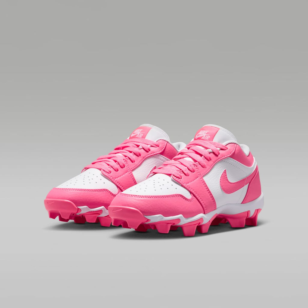 Jordan 1 Low Little/Big Kids' Cleats - White/Sunset Pulse/Digital Pink - Image 5