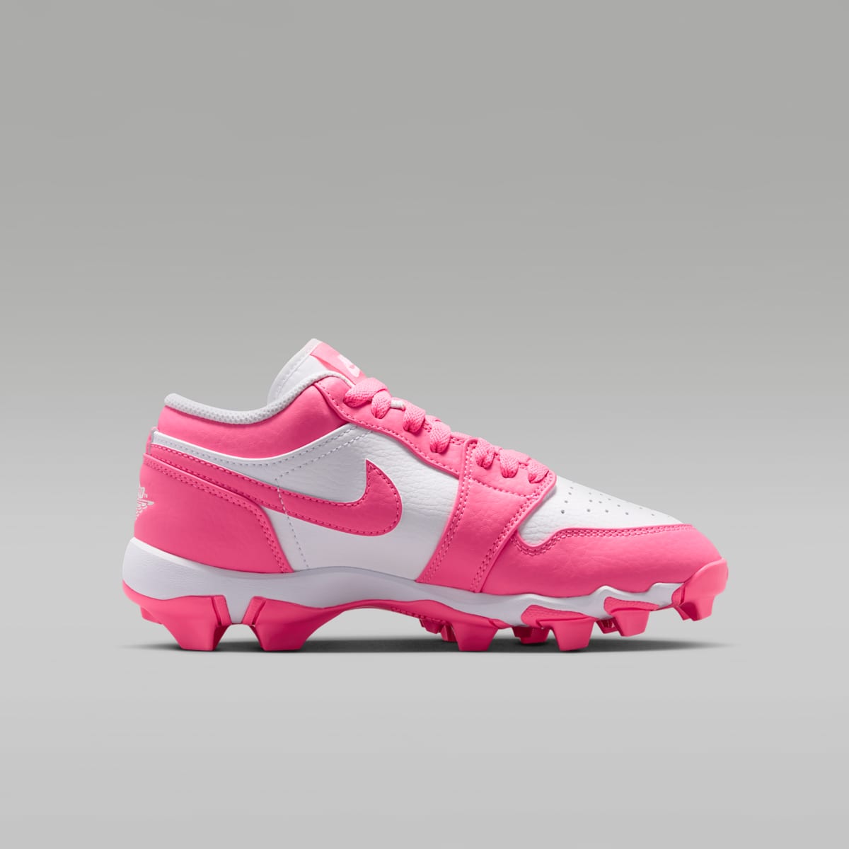 Jordan 1 Low Little/Big Kids' Cleats - White/Sunset Pulse/Digital Pink