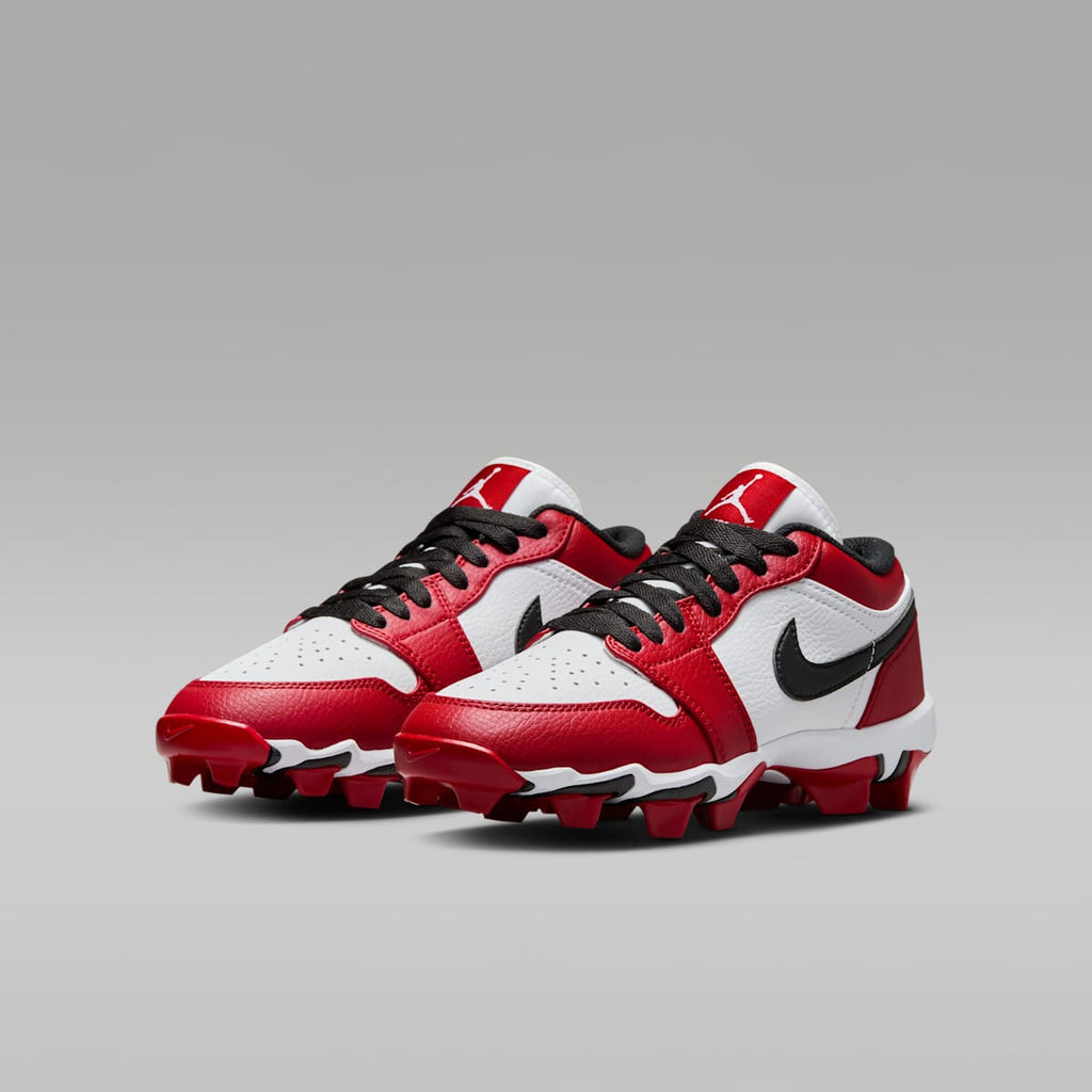 Jordan 1 Low Little/Big Kids' Cleats - White/Gym Red/Black - Image 5