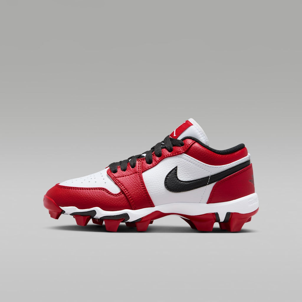 Jordan 1 Low Little/Big Kids' Cleats - White/Gym Red/Black - Image 1