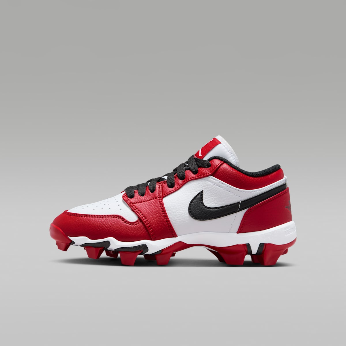 Jordan 1 Low Little/Big Kids' Cleats - White/Gym Red/Black - Image 1
