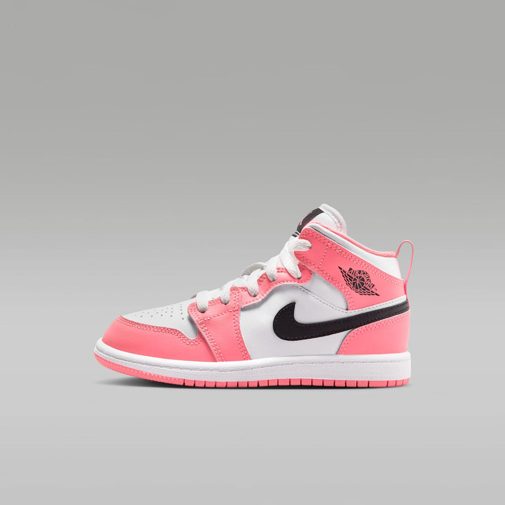 Jordan 1 Mid Little Kids' Shoes - Pink Gaze/White/Black - Image 1