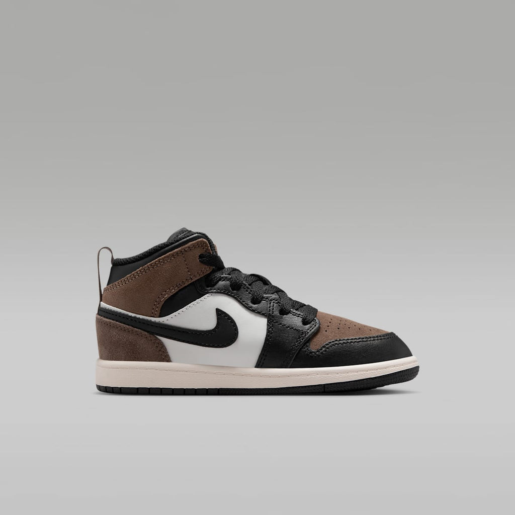 Jordan 1 Mid Little Kids' Shoes - Black/Palomino/University Red/Phantom - Image 3