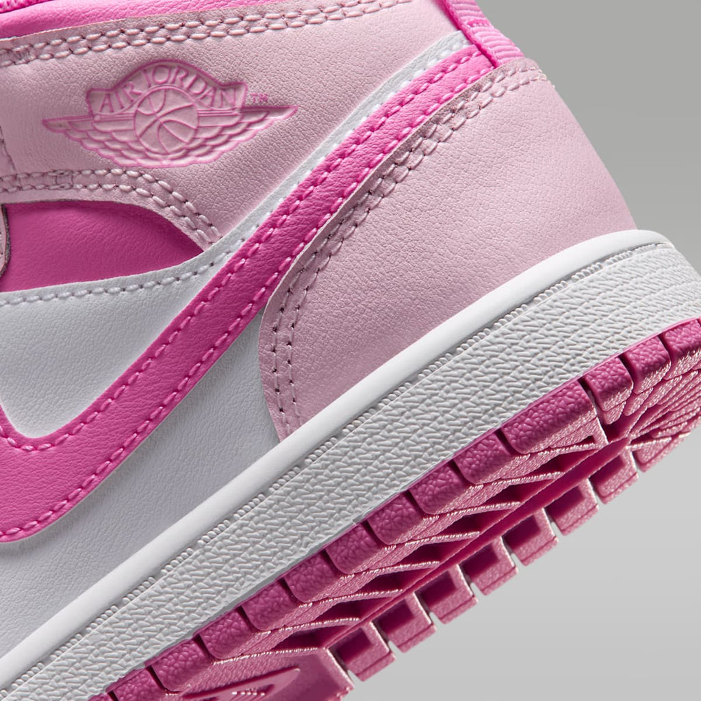 Jordan 1 Mid Little Kids' Shoes - Pink Foam/China Rose/White/Pink Foam - Image 8