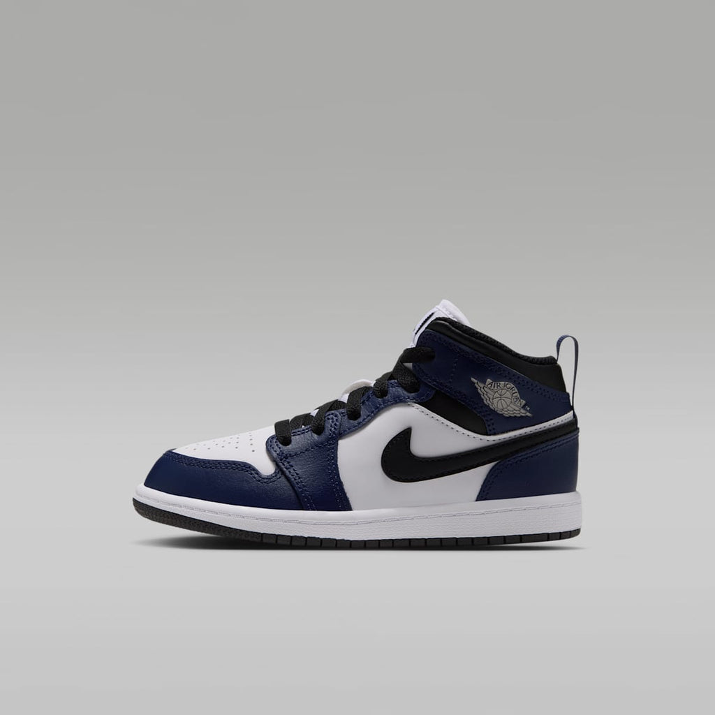 Jordan 1 Mid Little Kids' Shoes - White/College Navy/White/Tech Grey - Image 1