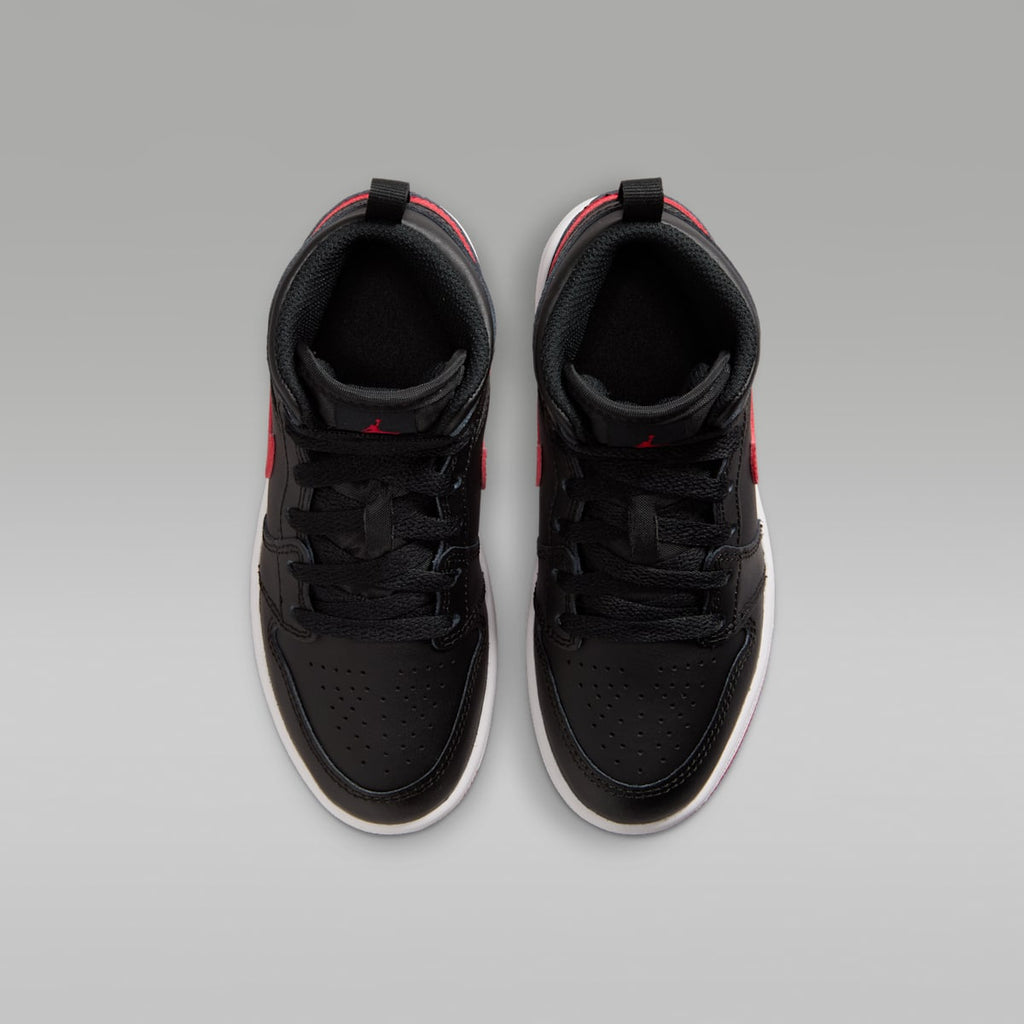 Jordan 1 Mid Little Kids' Shoes - Black/White/University Red - Image 4