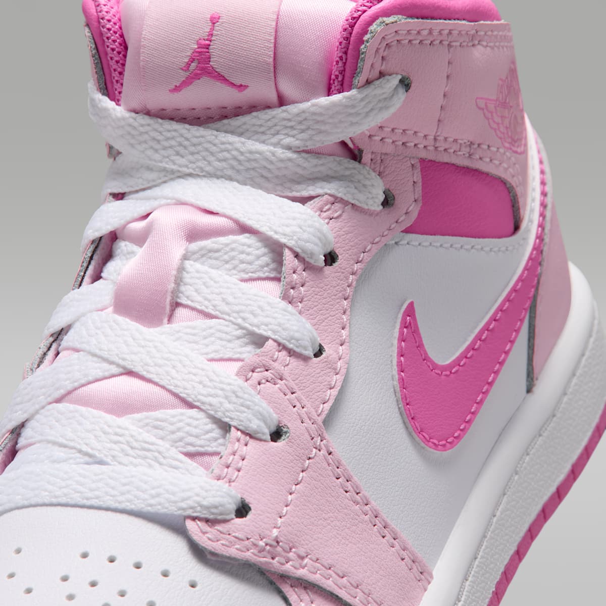 Jordan 1 Mid Little Kids' Shoes - Pink Foam/China Rose/White/Pink Foam - Image 7
