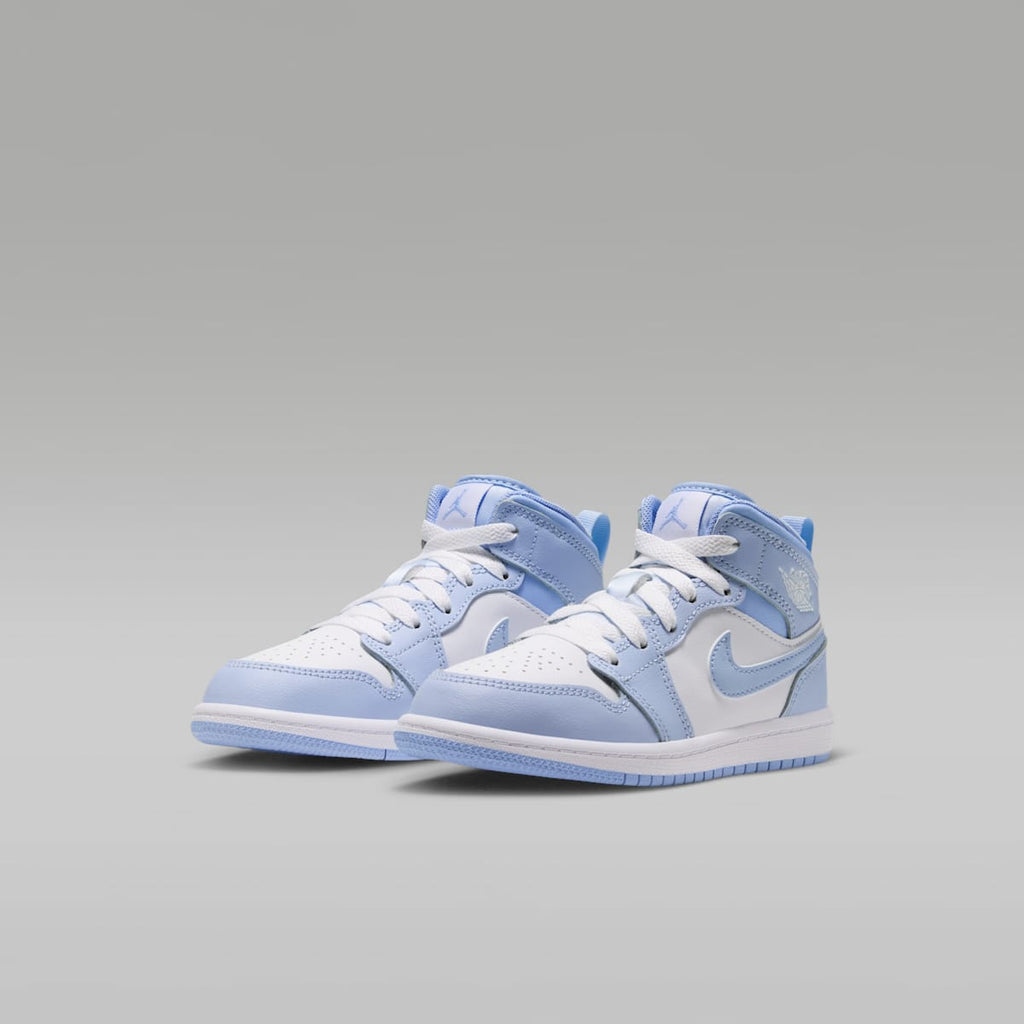 Jordan 1 Mid Little Kids' Shoes - Hydrogen Blue/Aluminum/White - Image 5