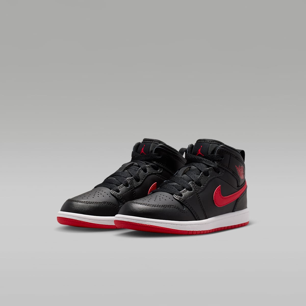 Jordan 1 Mid Little Kids' Shoes - Black/White/University Red - Image 5