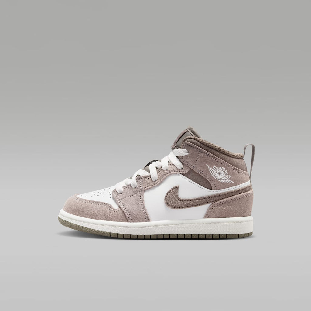 Jordan 1 Mid Little Kids' Shoes - Enigma Stone/Summit White/Olive Grey - Image 1
