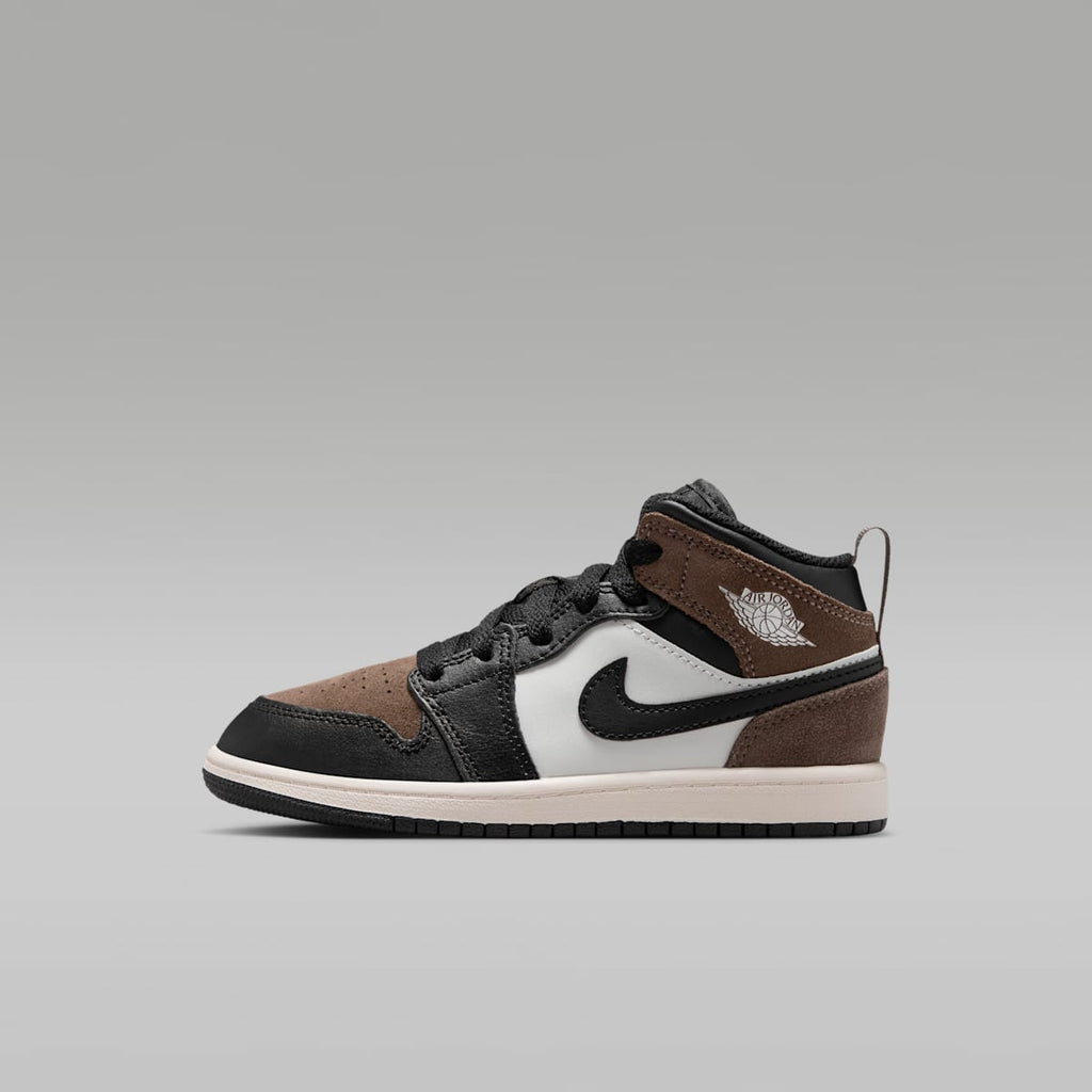 Jordan 1 Mid Little Kids' Shoes - Black/Palomino/University Red/Phantom - Image 1