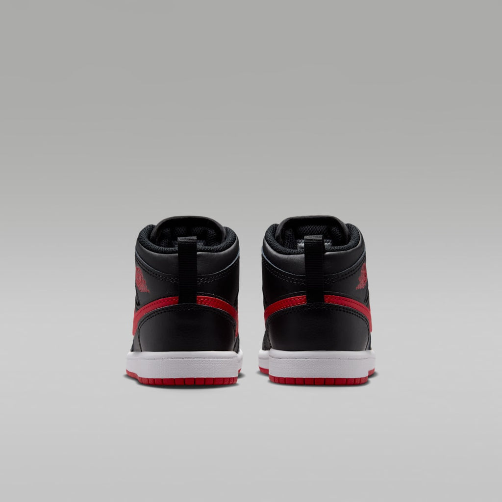 Jordan 1 Mid Little Kids' Shoes - Black/White/University Red - Image 6
