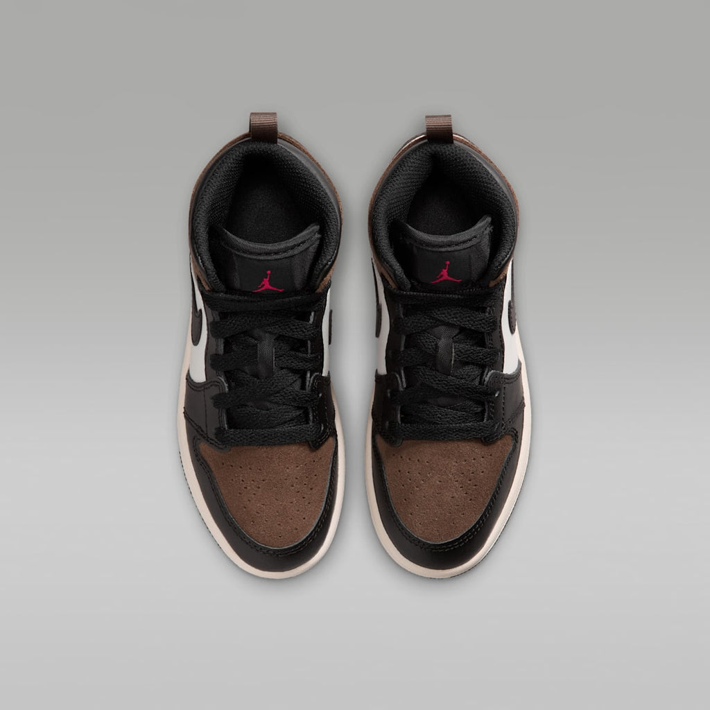 Jordan 1 Mid Little Kids' Shoes - Black/Palomino/University Red/Phantom - Image 4