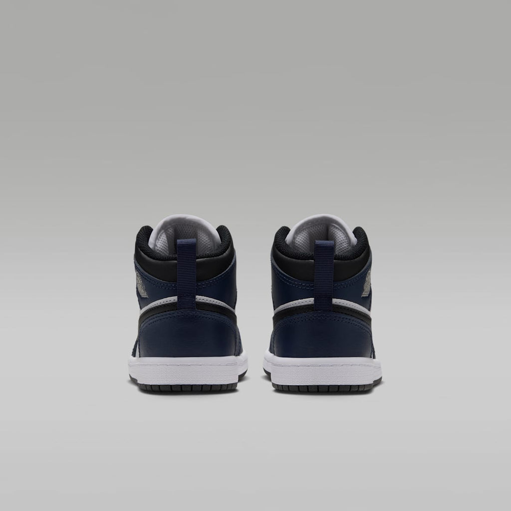 Jordan 1 Mid Little Kids' Shoes - White/College Navy/White/Tech Grey - Image 6