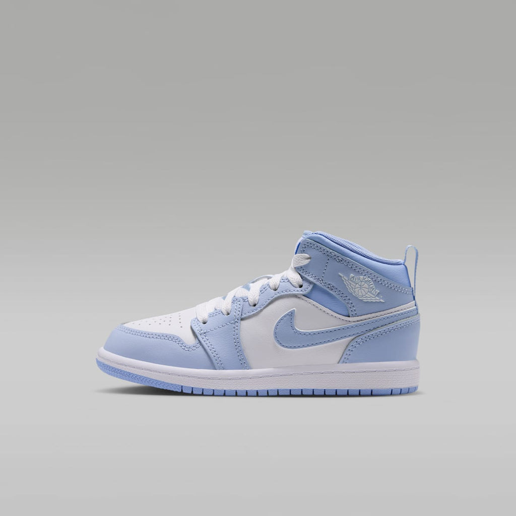 Jordan 1 Mid Little Kids' Shoes - Hydrogen Blue/Aluminum/White - Image 1