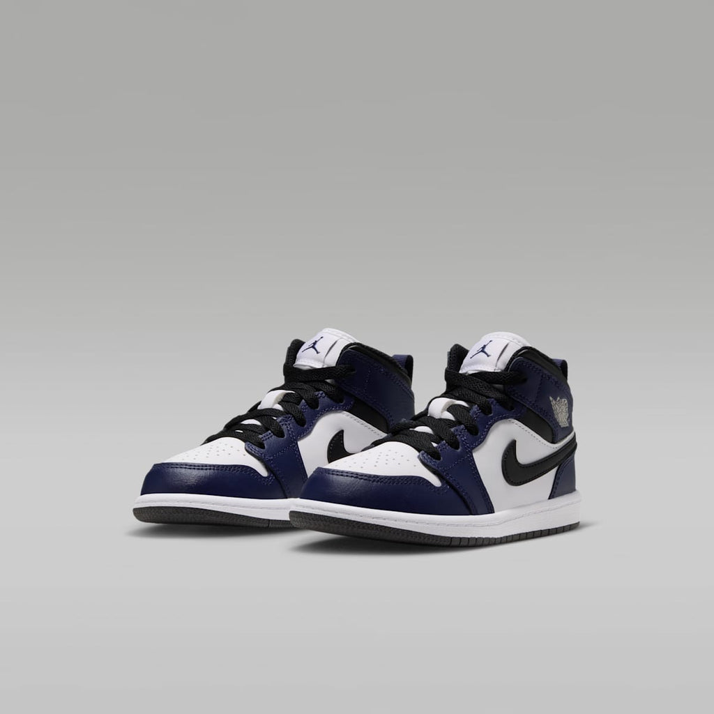 Jordan 1 Mid Little Kids' Shoes - White/College Navy/White/Tech Grey - Image 5