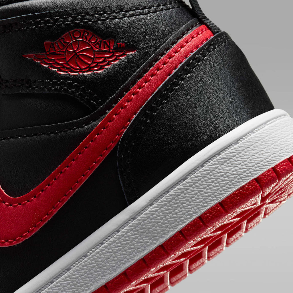 Jordan 1 Mid Little Kids' Shoes - Black/White/University Red - Image 8