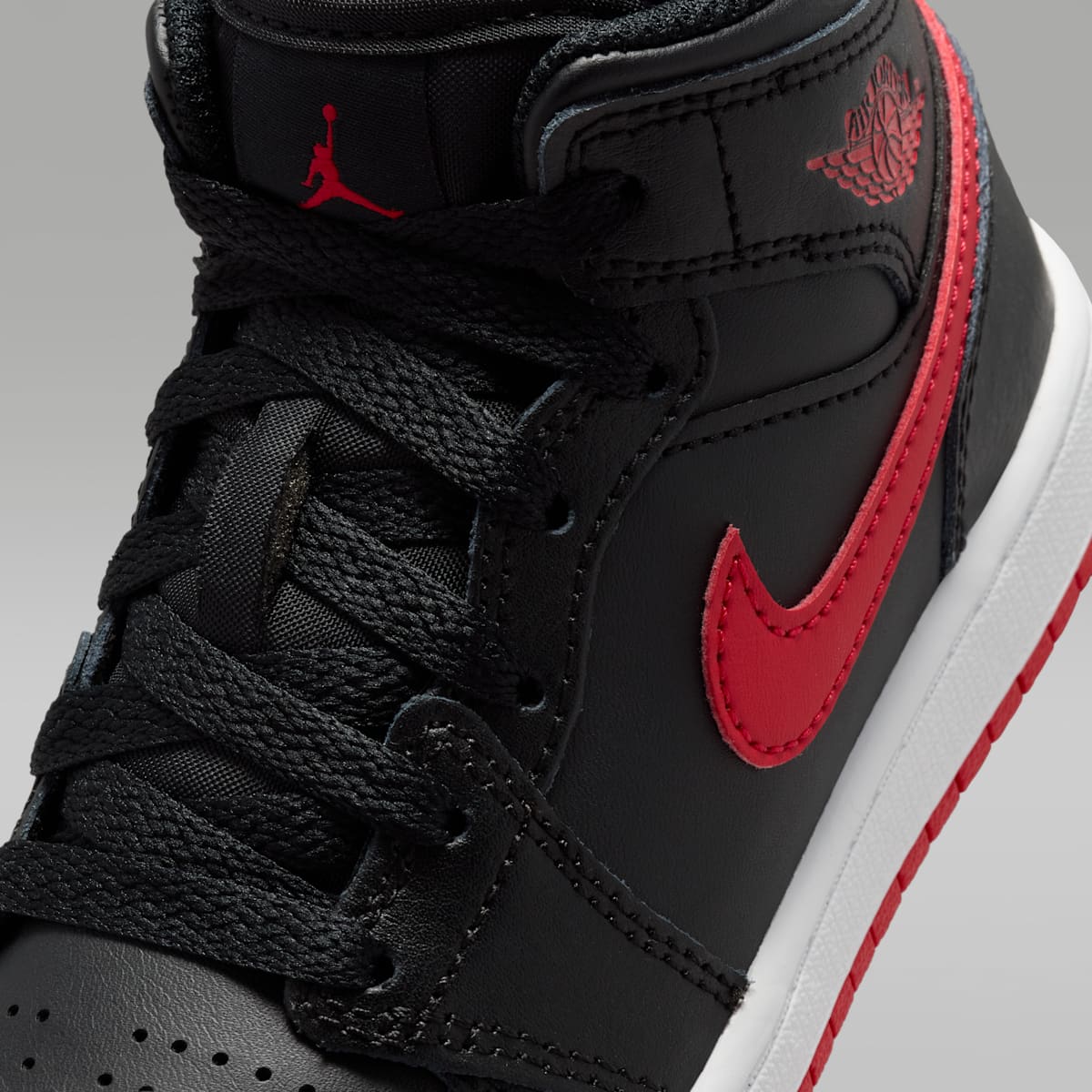 Jordan 1 Mid Little Kids' Shoes - Black/White/University Red - Image 7