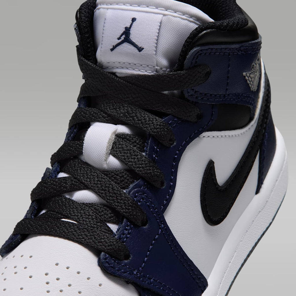 Jordan 1 Mid Little Kids' Shoes - White/College Navy/White/Tech Grey - Image 7