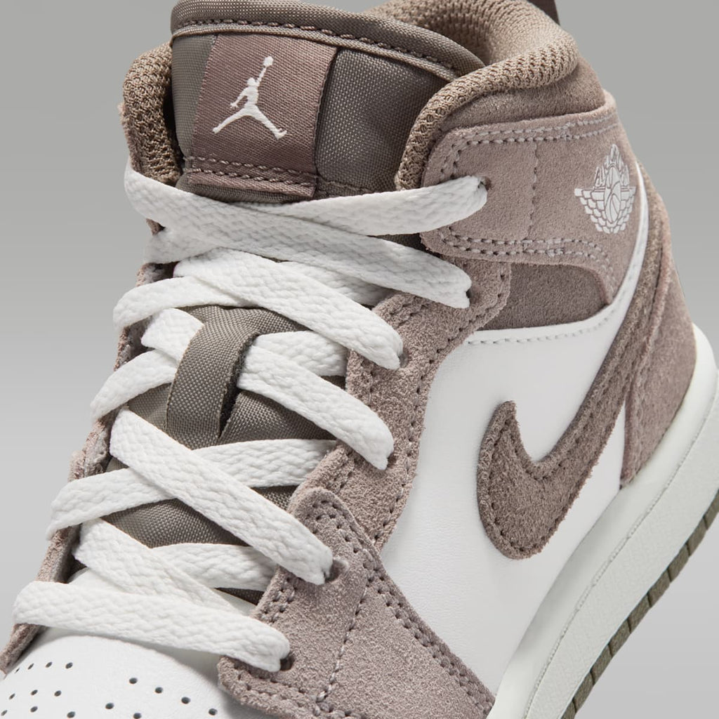 Jordan 1 Mid Little Kids' Shoes - Enigma Stone/Summit White/Olive Grey - Image 7
