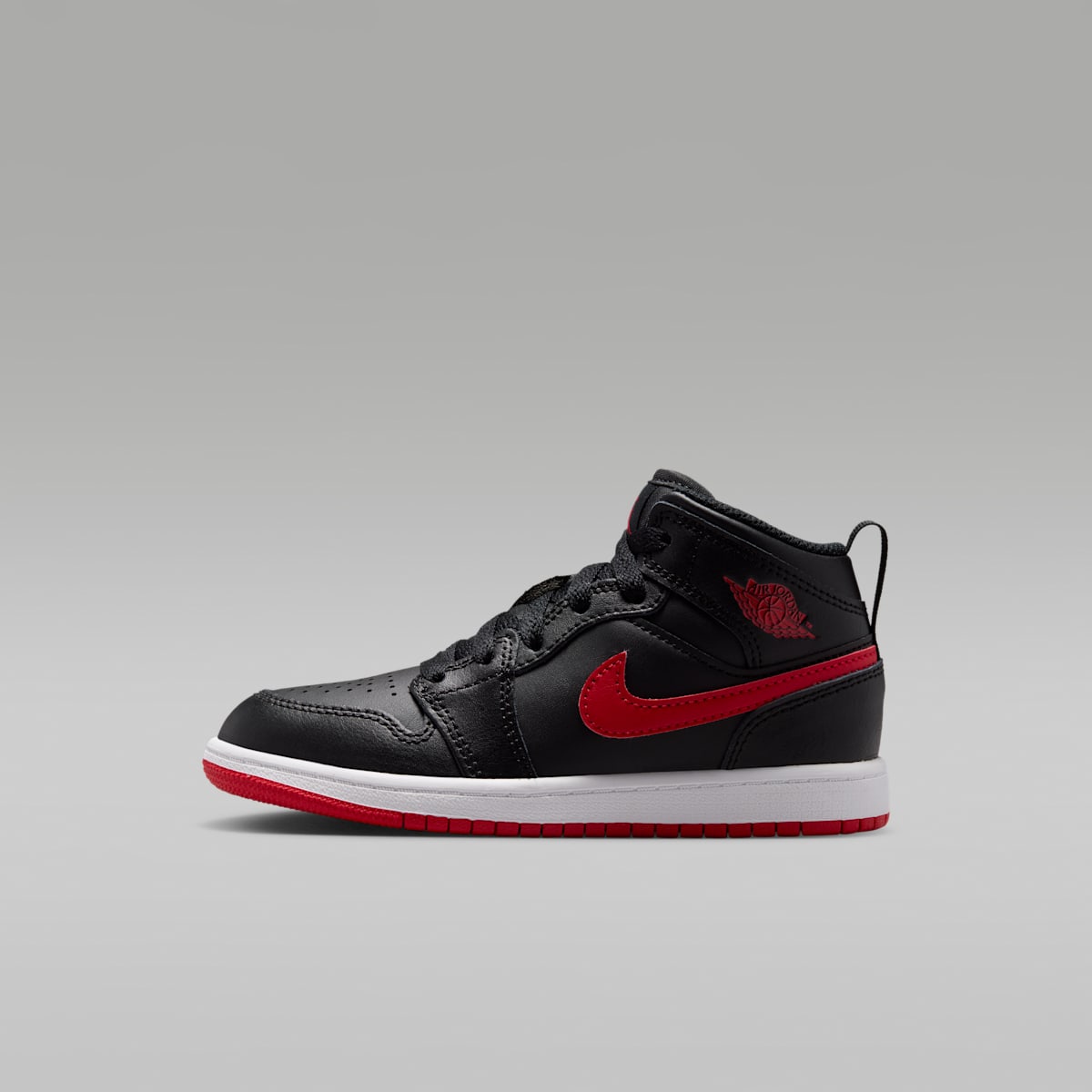Jordan 1 Mid Little Kids' Shoes - Black/White/University Red - Image 1