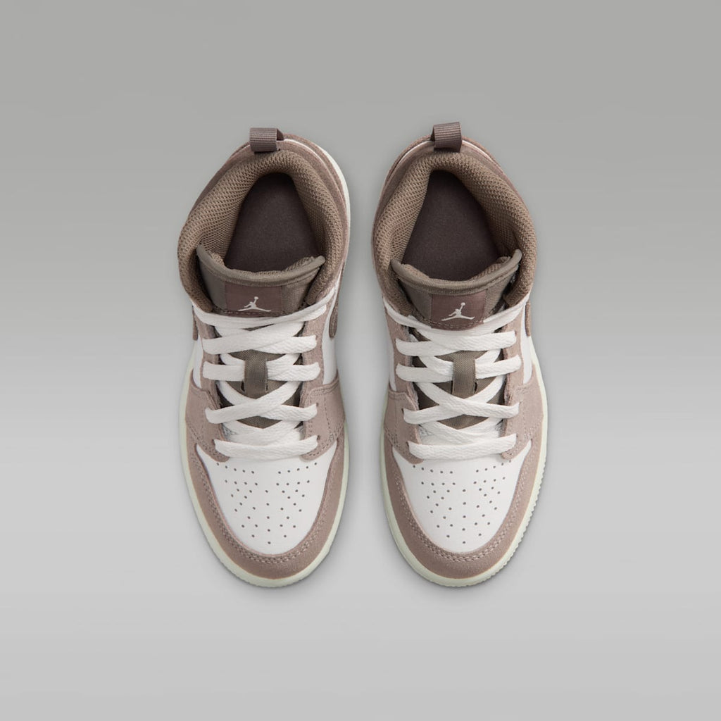 Jordan 1 Mid Little Kids' Shoes - Enigma Stone/Summit White/Olive Grey - Image 4