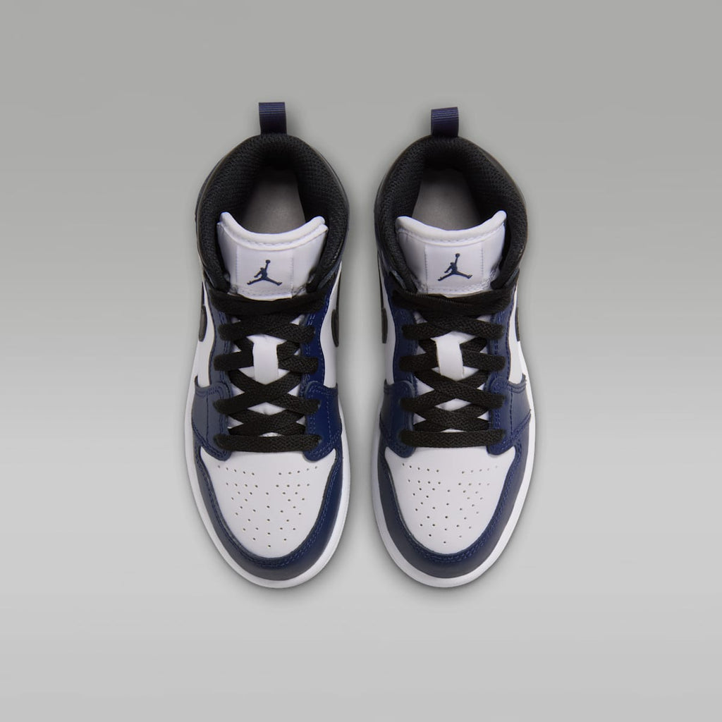 Jordan 1 Mid Little Kids' Shoes - White/College Navy/White/Tech Grey - Image 4
