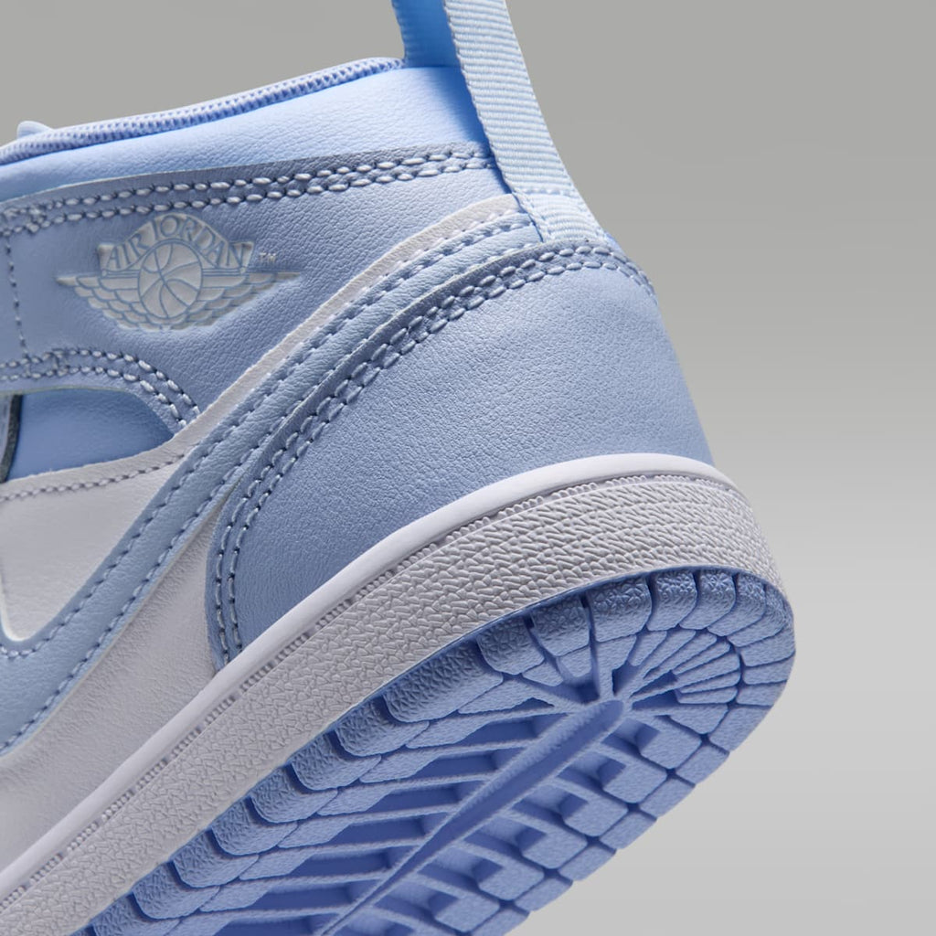Jordan 1 Mid Little Kids' Shoes - Hydrogen Blue/Aluminum/White - Image 8