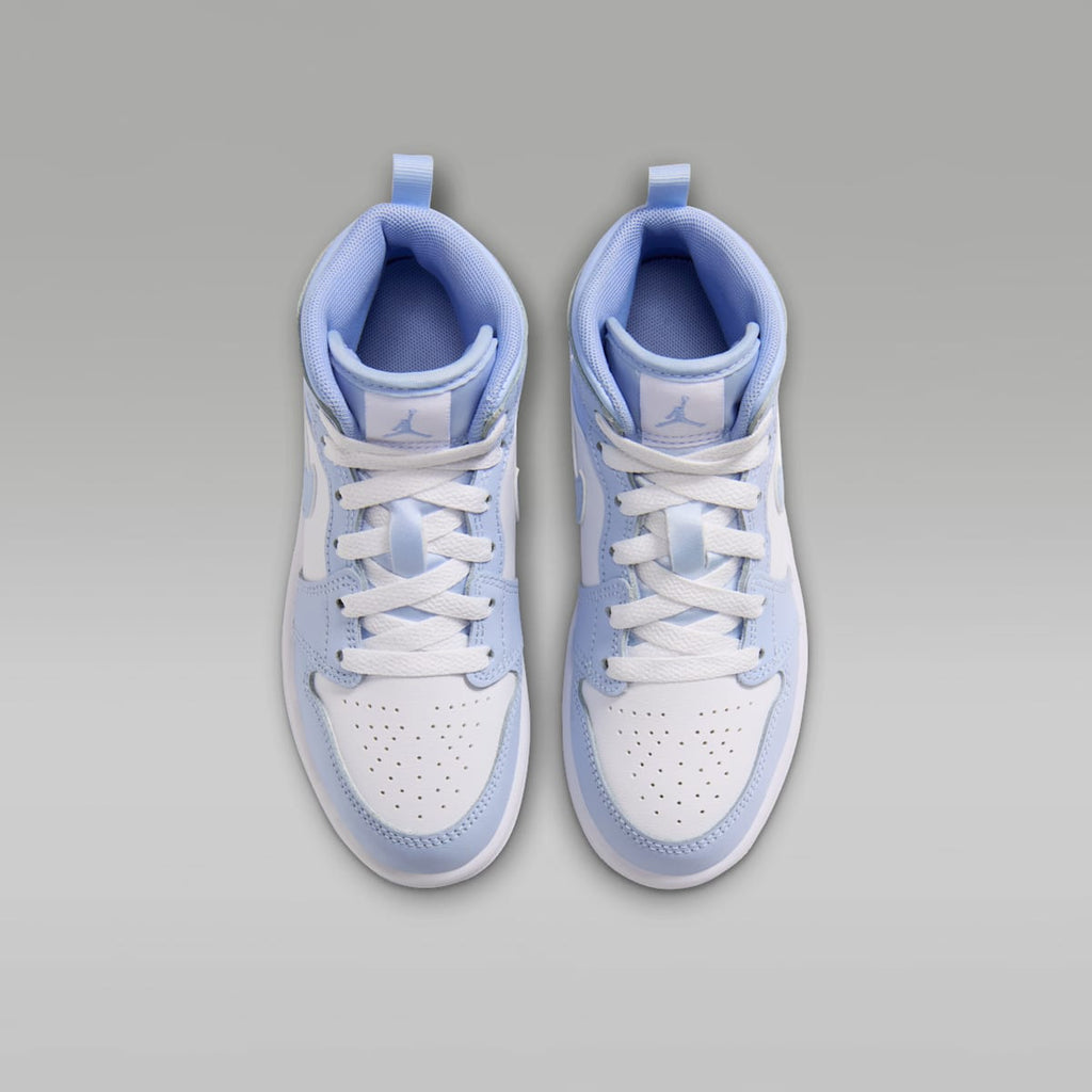 Jordan 1 Mid Little Kids' Shoes - Hydrogen Blue/Aluminum/White - Image 4