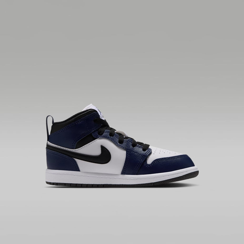 Jordan 1 Mid Little Kids' Shoes - White/College Navy/White/Tech Grey - Image 3
